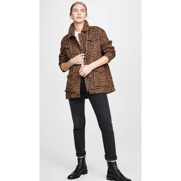 NWT DL1961 Howard Street Leopard Jaguar Utility Jacket Coat Tan Brown Animal - Picture 13 of 14